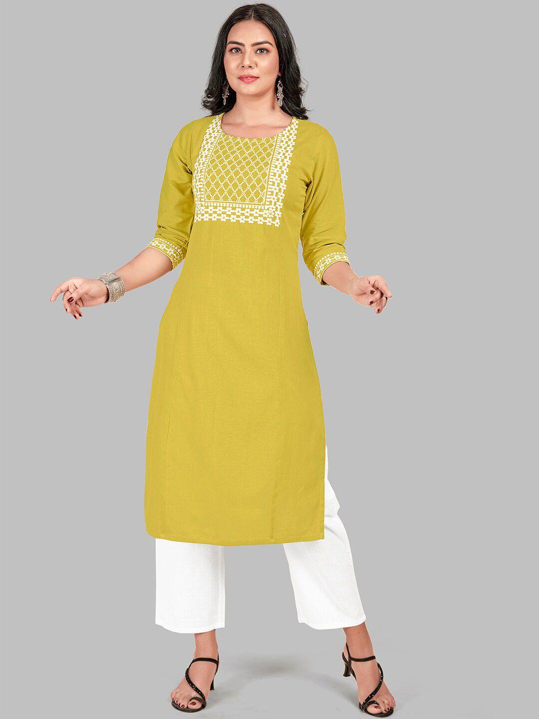 nh kapdewala women embroidered panelled thread work pure cotton kurta with trousers