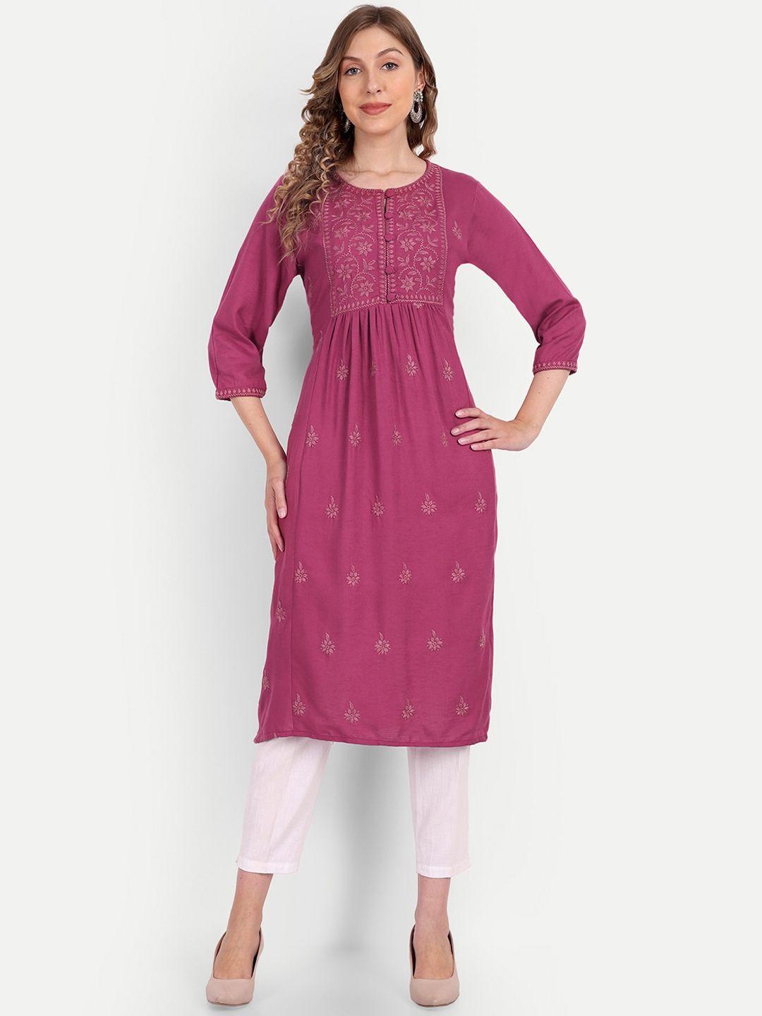 nh kapdewala women floral embroidered thread work cotton kurta