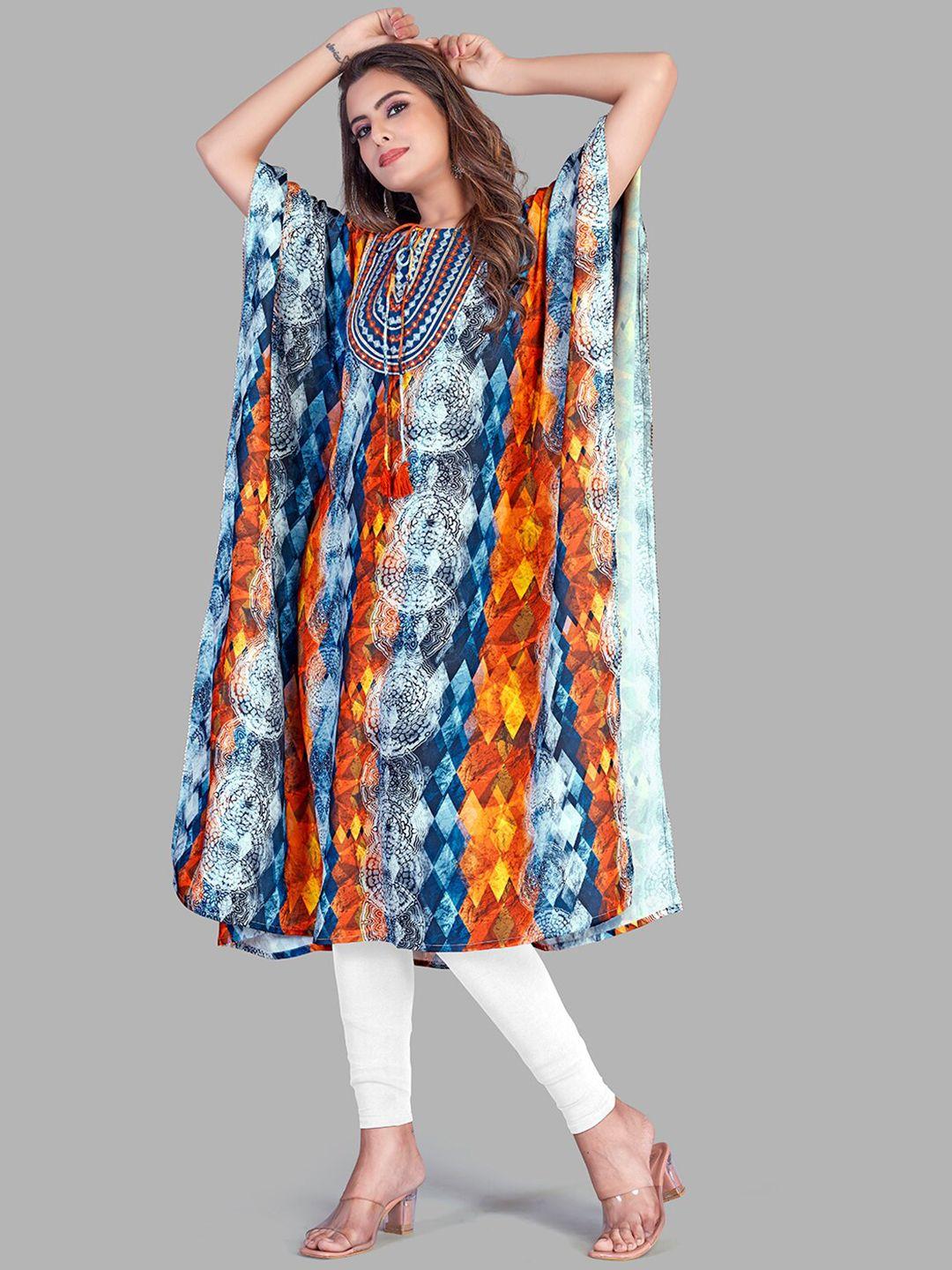 nh kapdewala women multicoloured geometric printed flared sleeves kaftan kurta