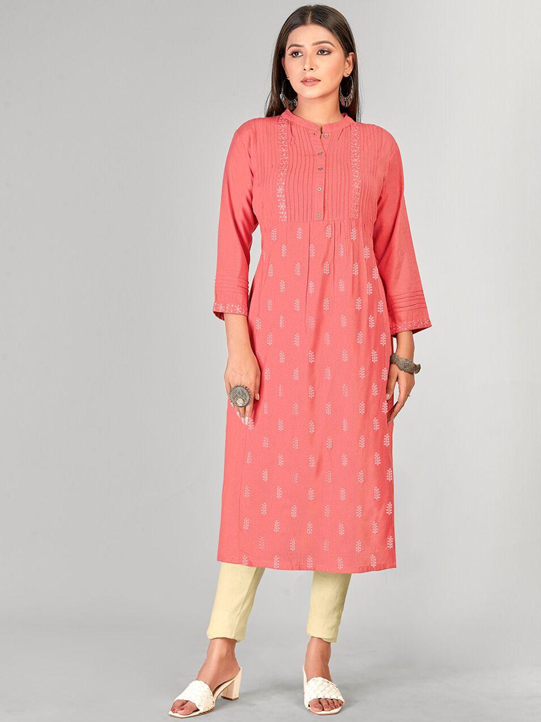 nh kapdewala women red floral printed pure cotton kurta with trousers