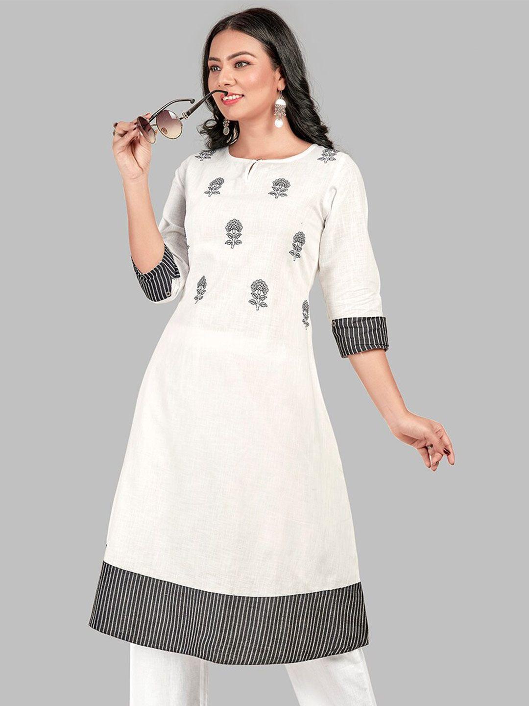 nh kapdewala women white & black floral printed kurta