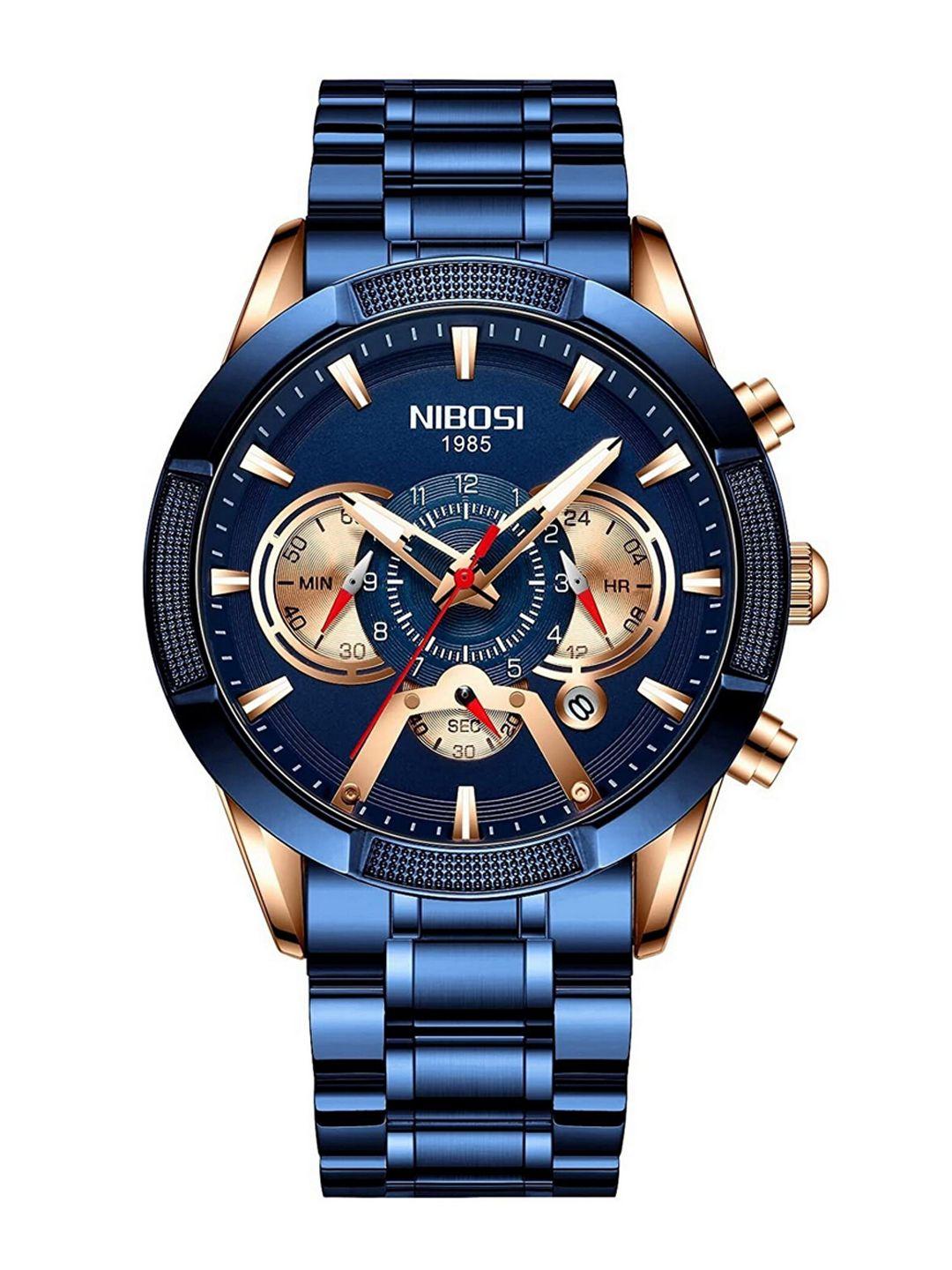 nibosi men blue dial & blue stainless steel bracelet style straps analogue watch nb-2379-mtl-blue-blue