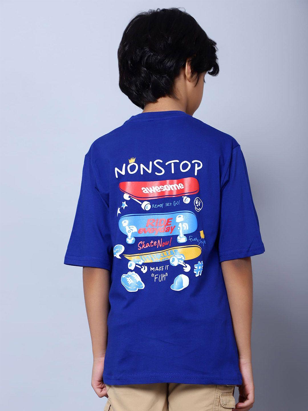 nick and jones boys blue typography printed pure cotton pockets t-shirt