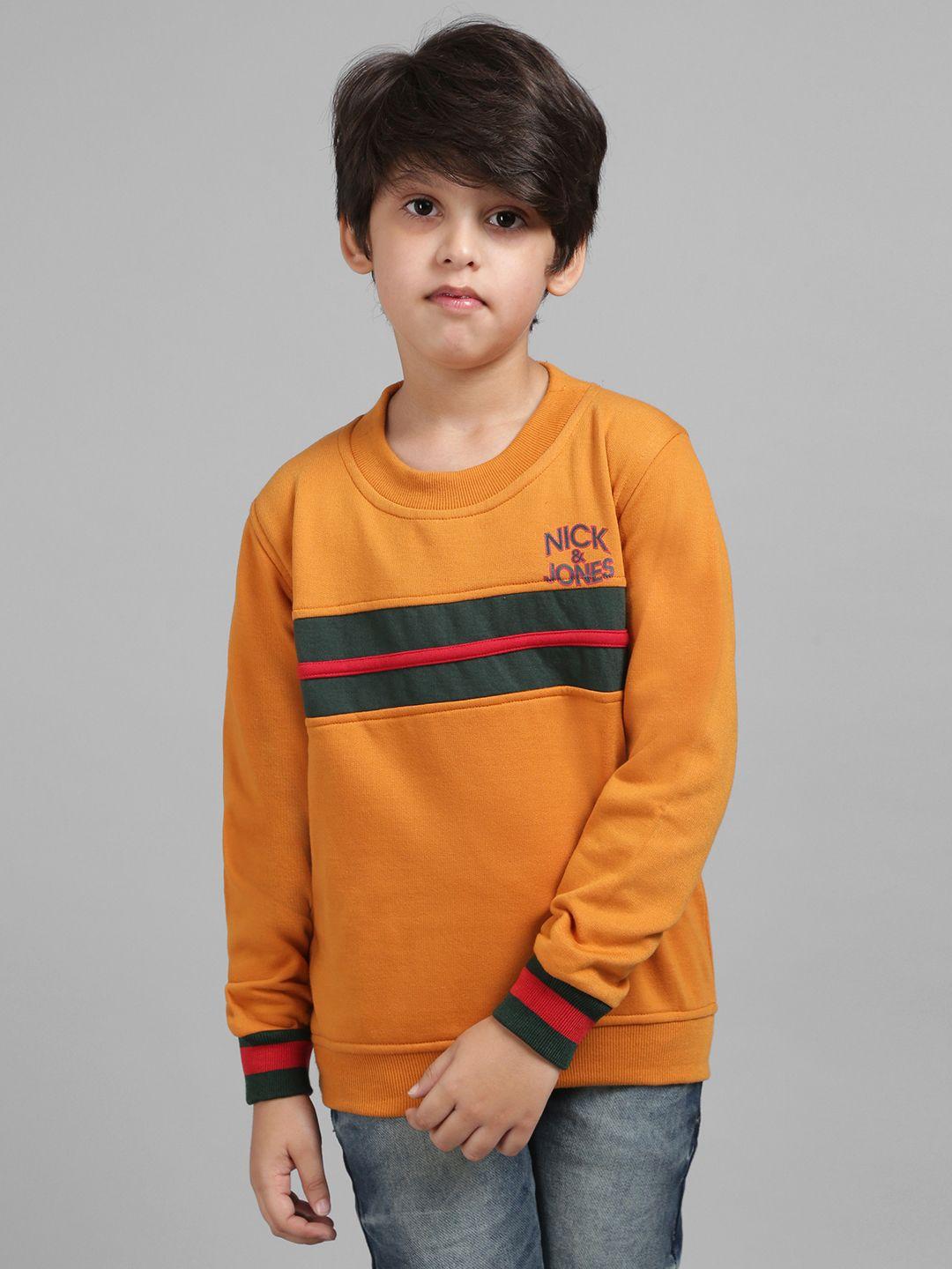 nick and jones boys mustard yellow & green striped sweatshirt