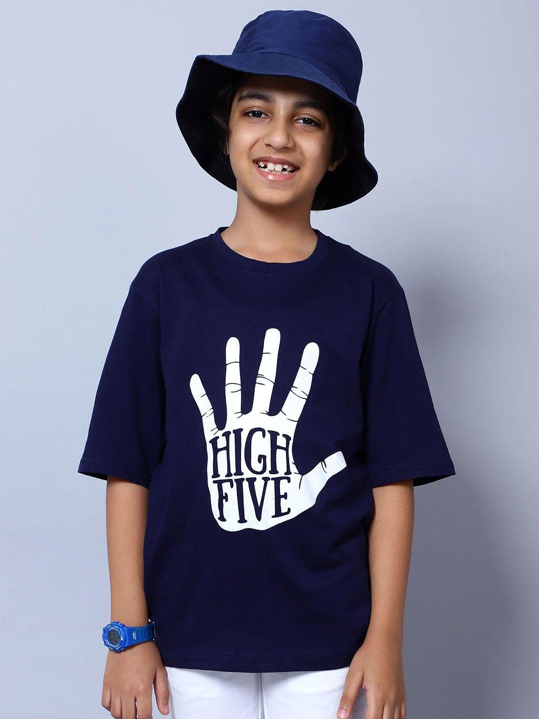 nick and jones boys navy blue printed pure cotton pockets t-shirt