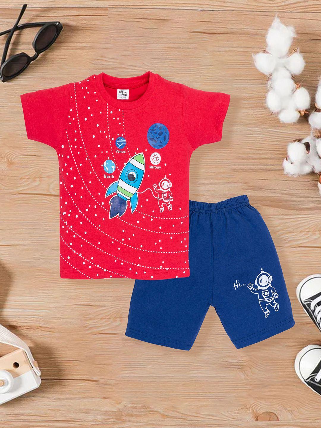 nick and jones kids graphic printed pure cotton t-shirt with shorts