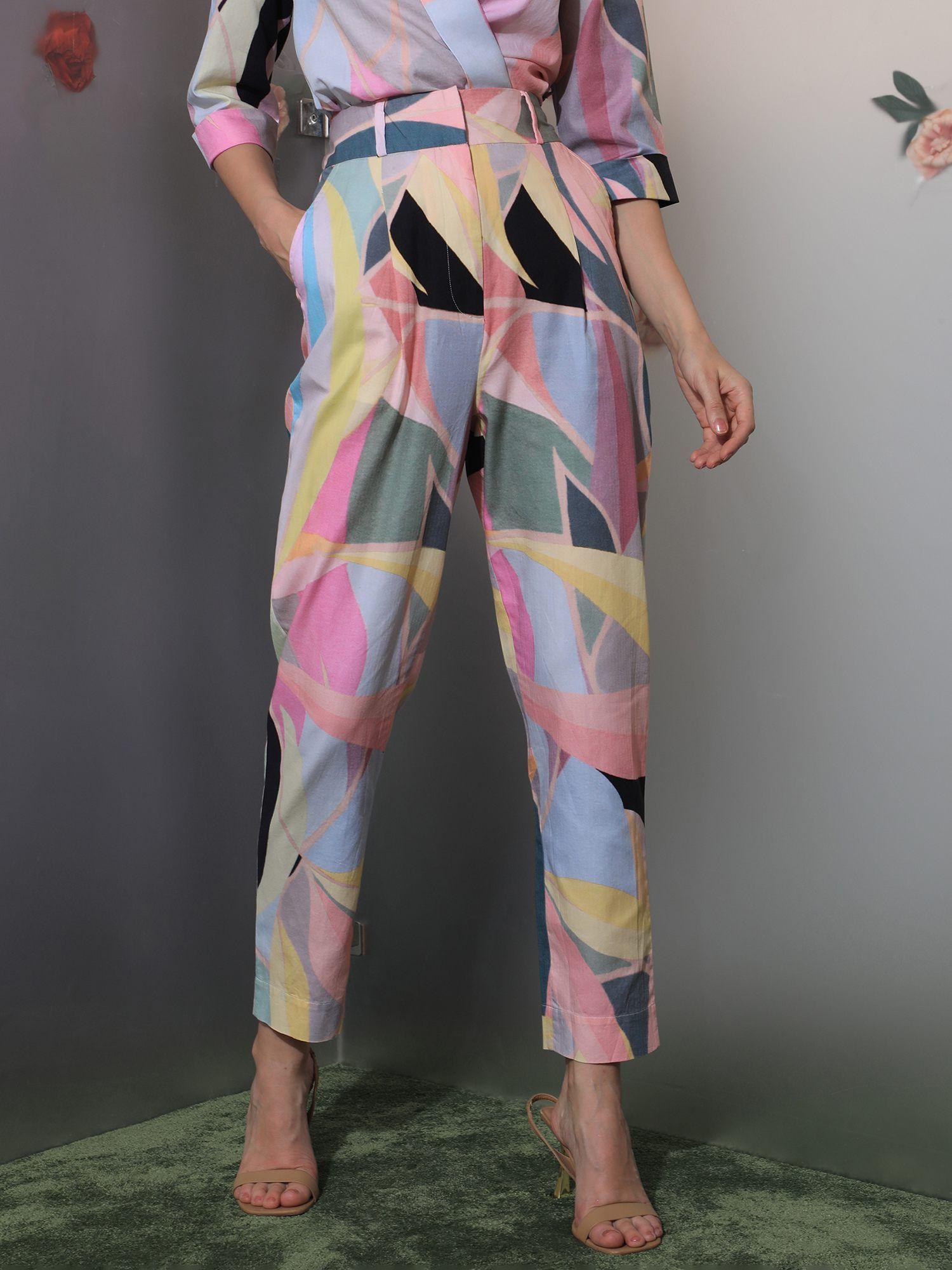 nickle abstract print high waist tapered trousers