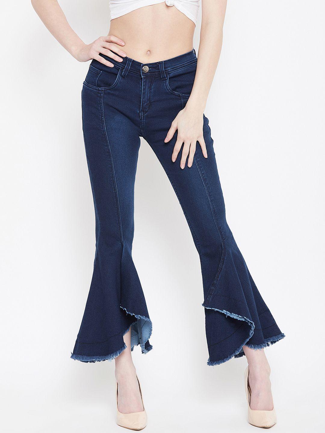 nifty women blue flared mid-rise clean look stretchable jeans