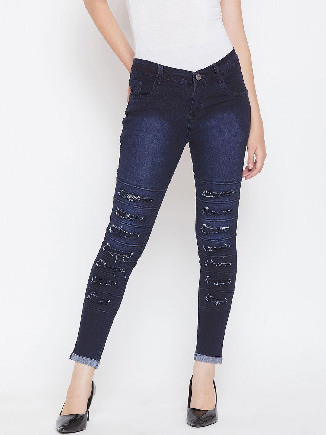 nifty women blue slim fit mid-rise highly distressed stretchable jeans