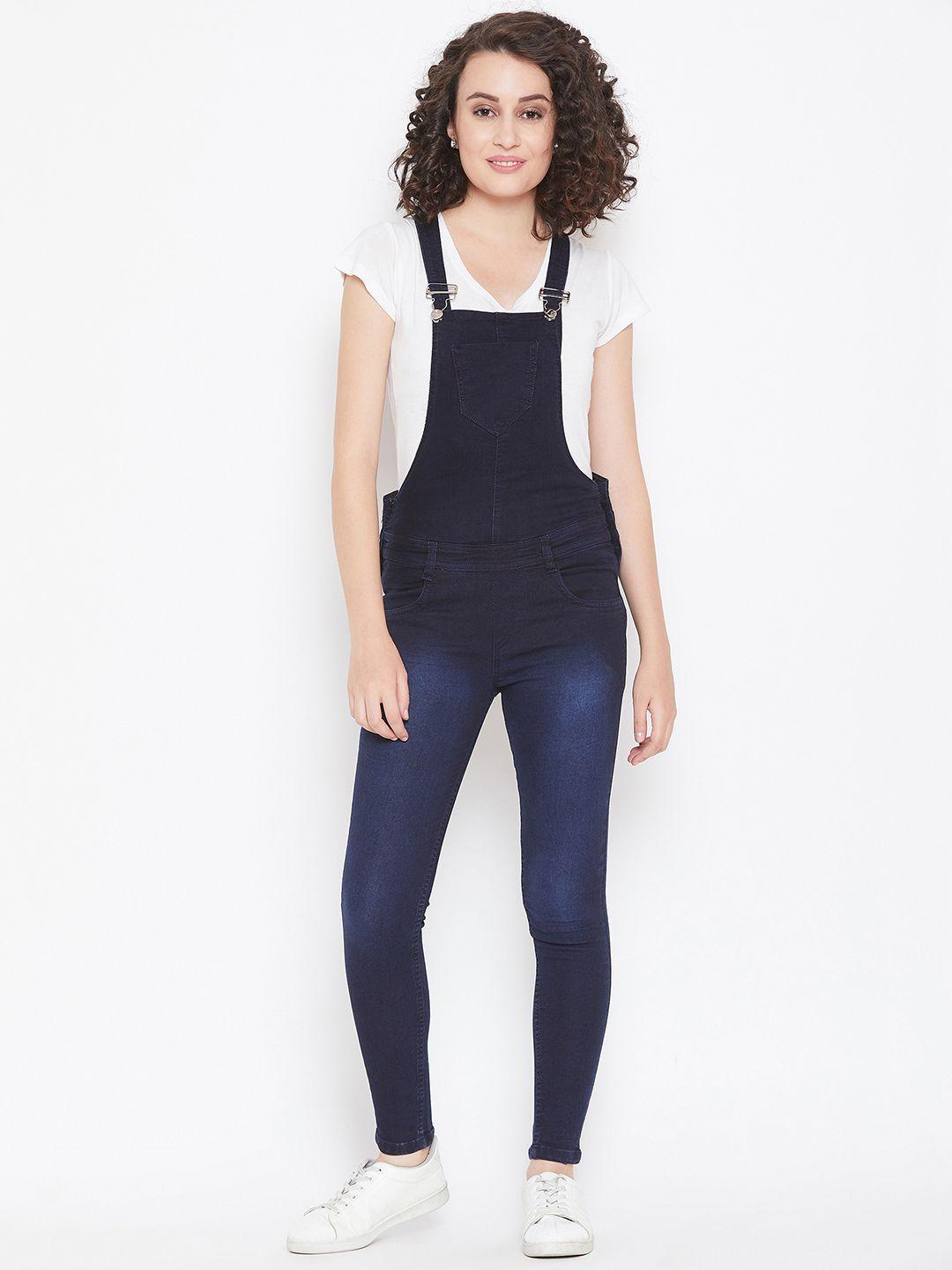 nifty women blue solid slim-fit dungarees