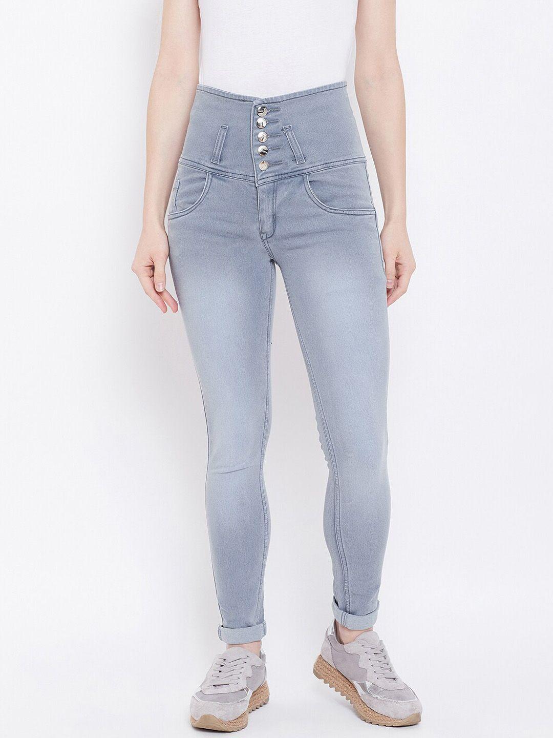 nifty women grey slim fit high-rise light fade jeans