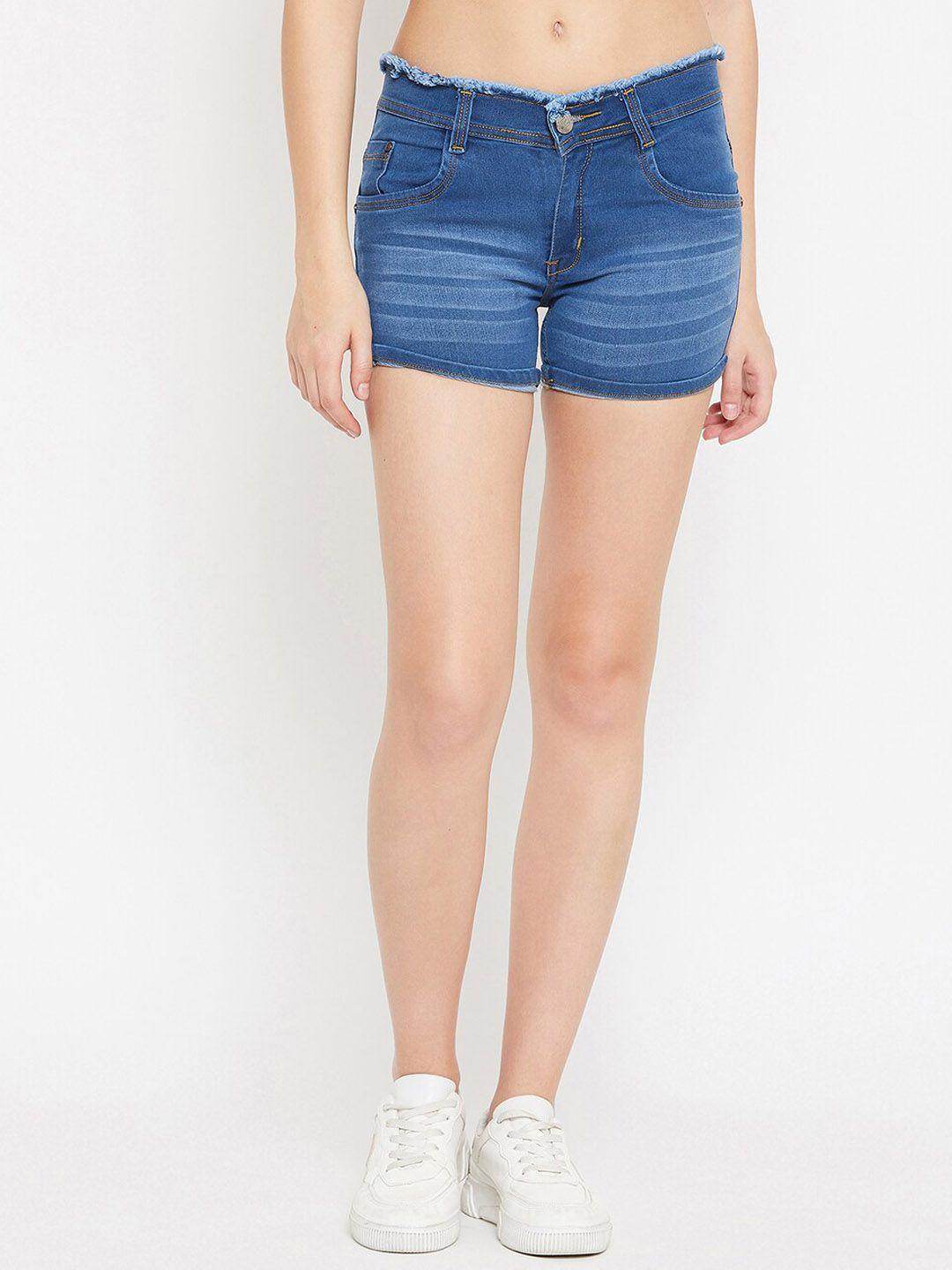 nifty women skinny fit mid-rise washed stretchable denim shorts