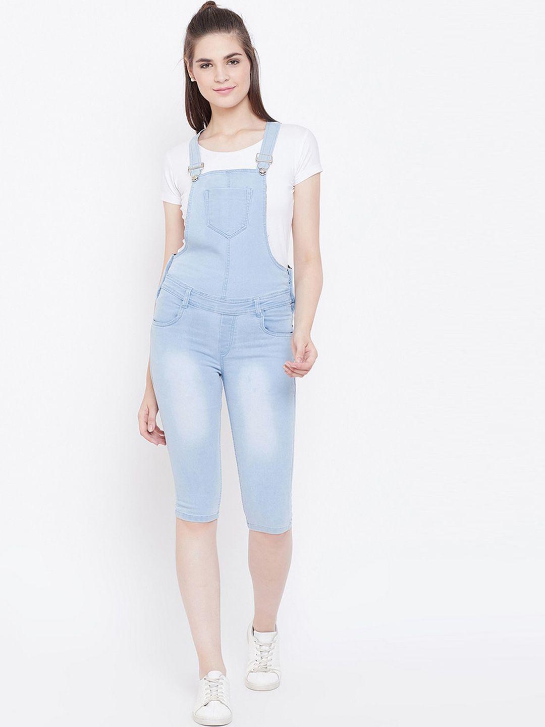 nifty women blue solid slim-fit denim dungarees