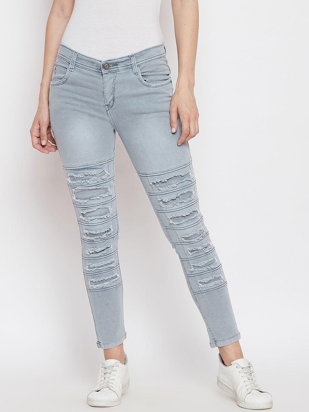 nifty women grey slim fit mid-rise highly distressed stretchable jeans