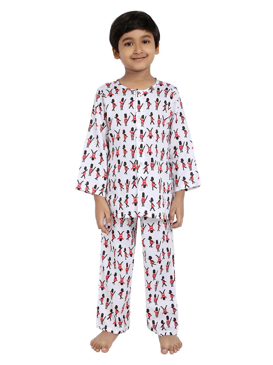 nigh nigh boys white & red printed sustainable night suit