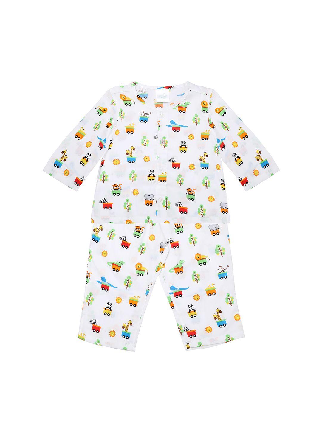 nigh nigh boys white conversational printed pure cotton sustainable night suit