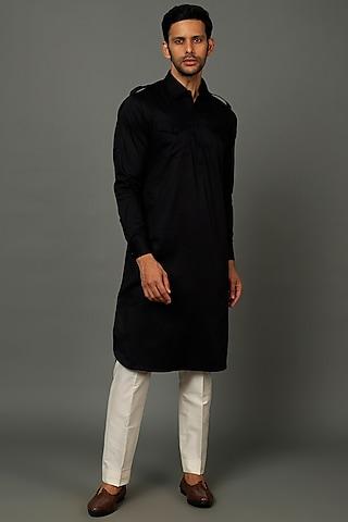 night black satin cotton kurta set