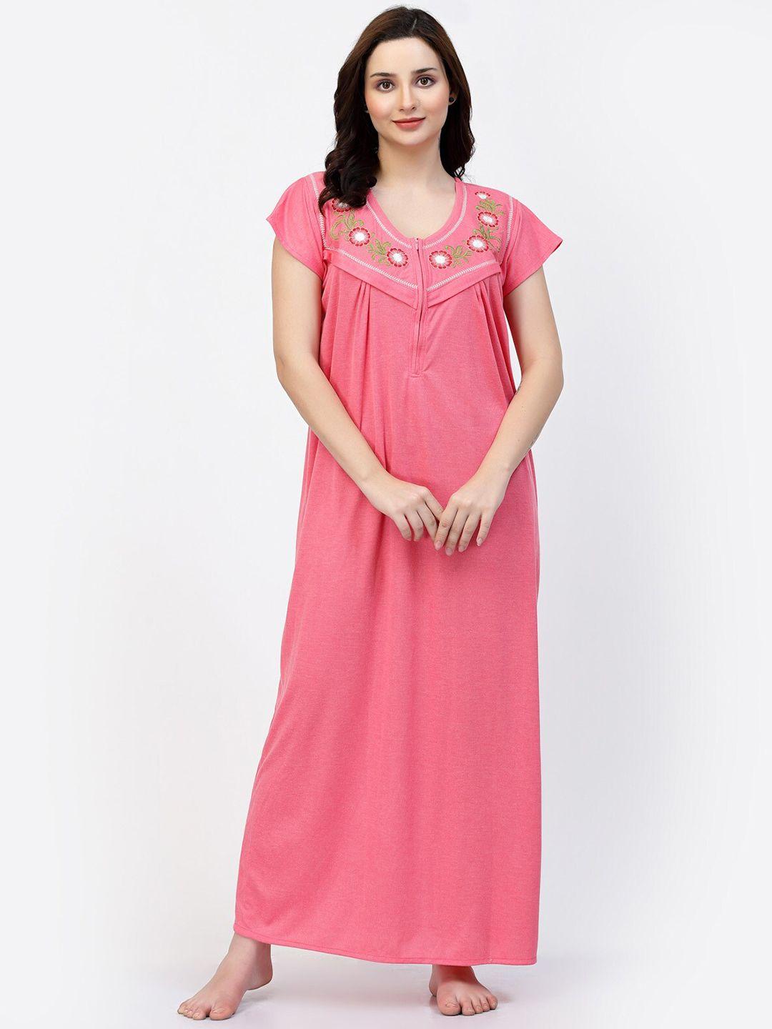 night keys embroidered satin maxi nightdress