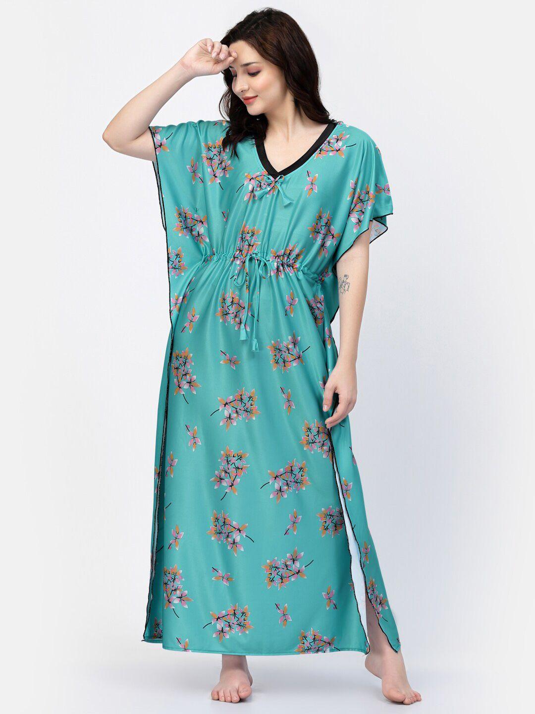 night keys floral printed maxi kaftan nightdress