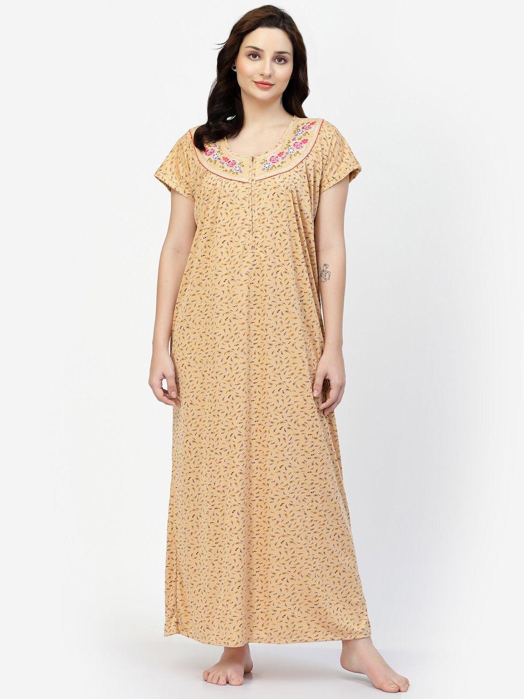 night keys mustard printed maxi nightdress