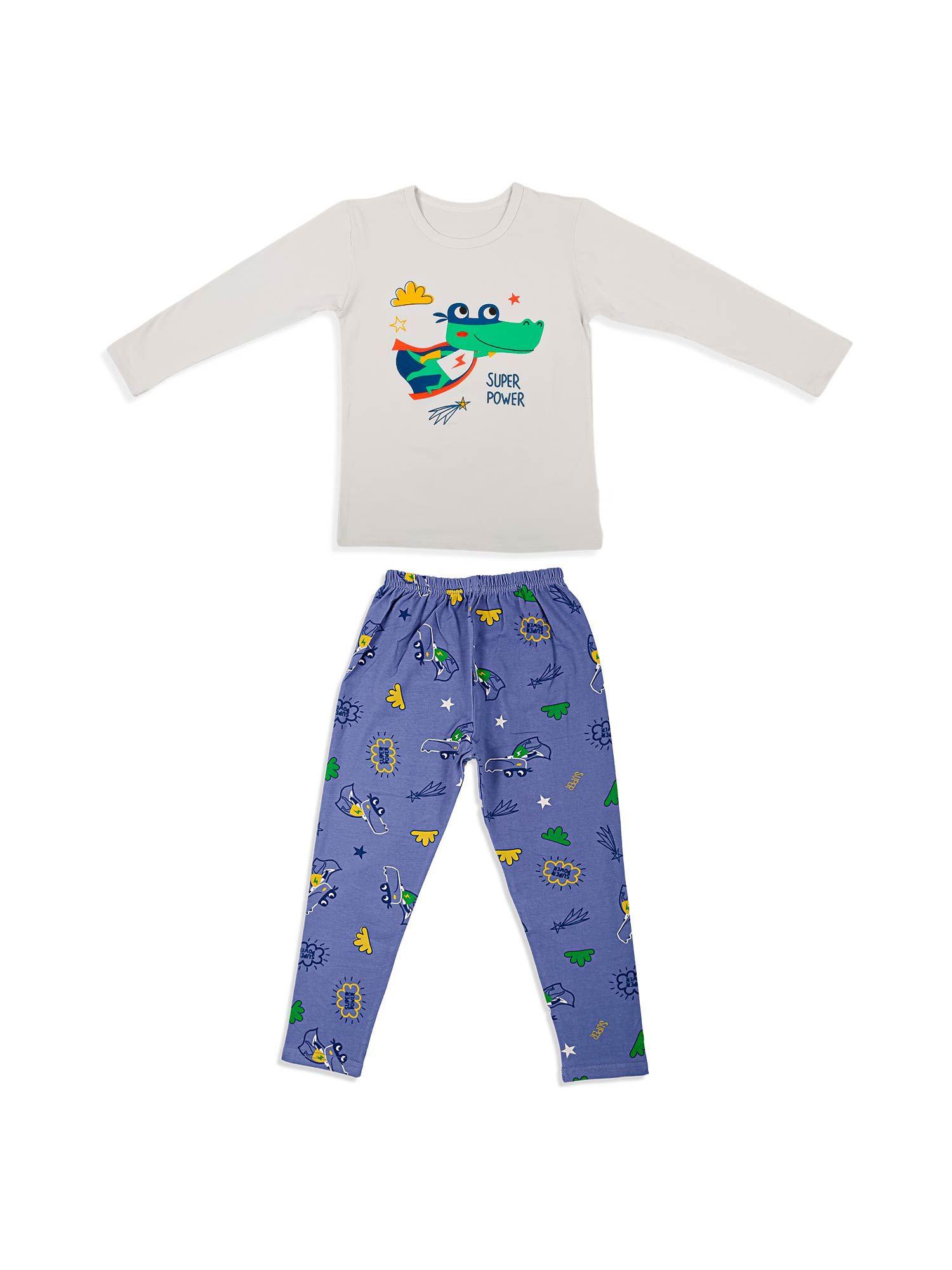 night suit cotton tshirt and pyjama super frog grey (set of 2)