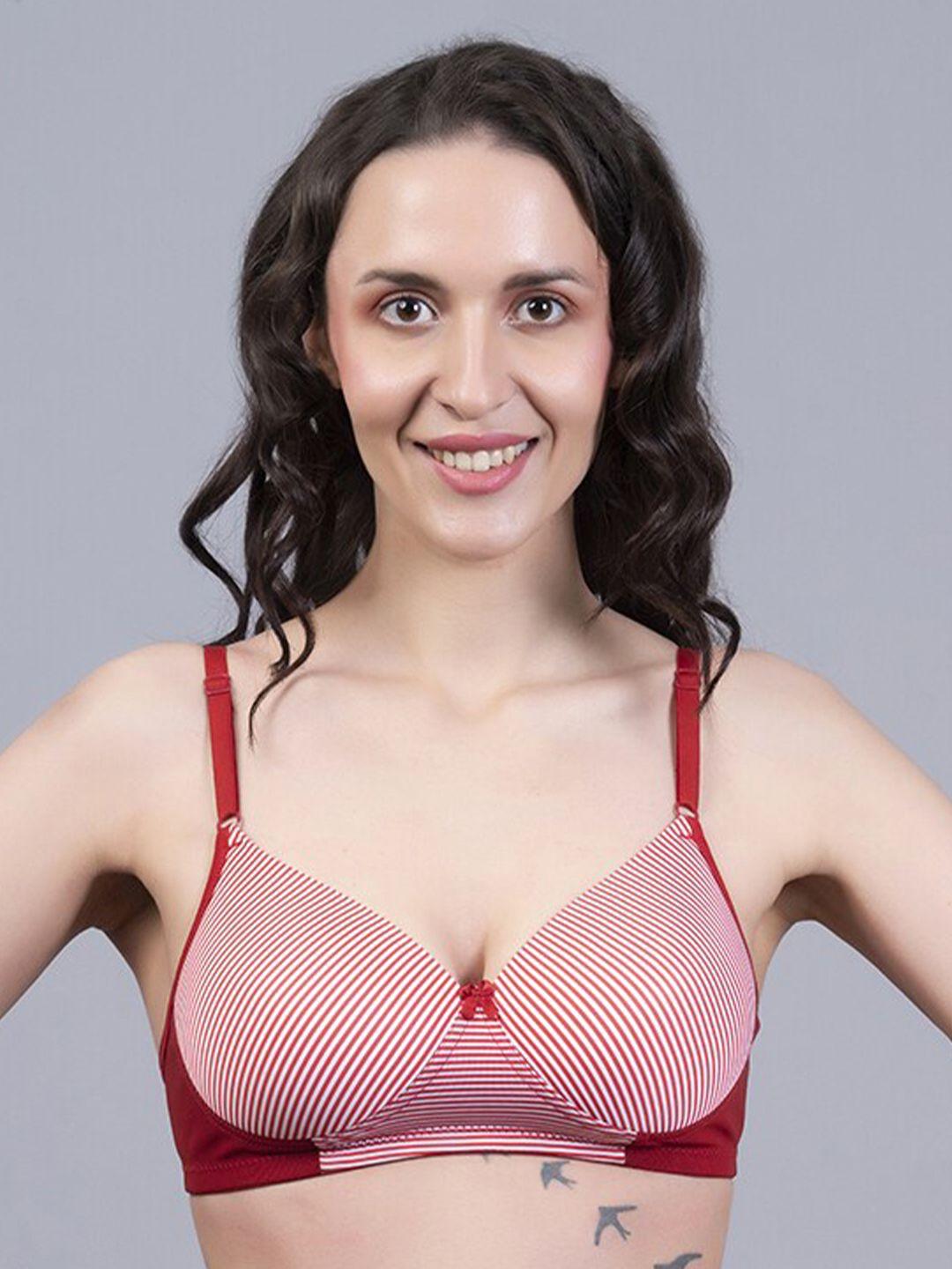 nighthope pink & red colourblocked bra full coverage underwired heavily padded