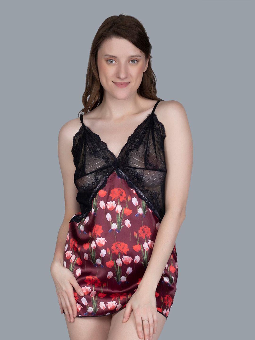 nighthope printed shoulder straps satin baby doll