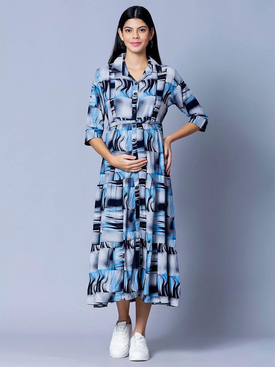 nightspree abstract printed maternity shirt midi dress