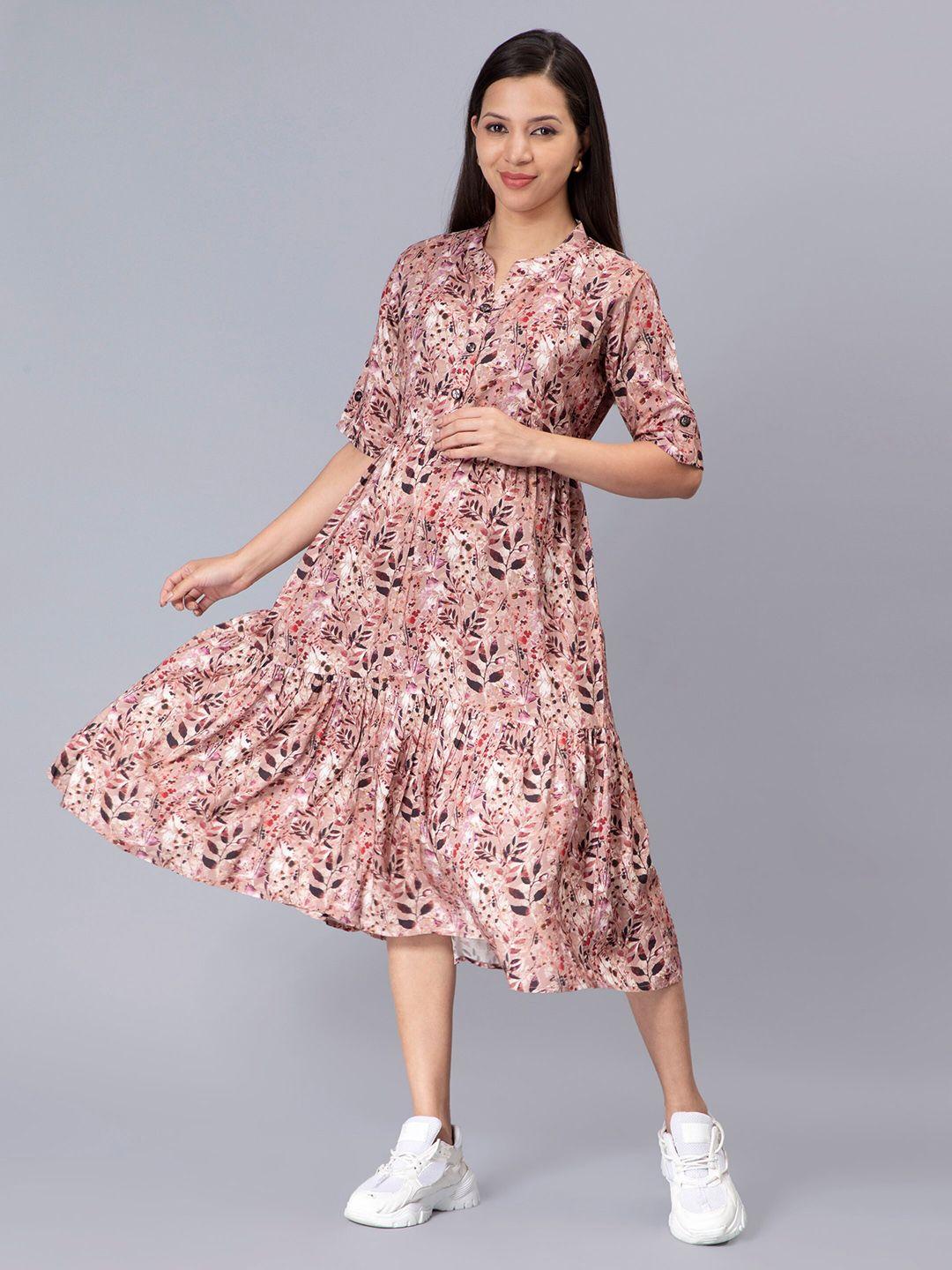 nightspree band neck floral printed fit & flare maternity dress