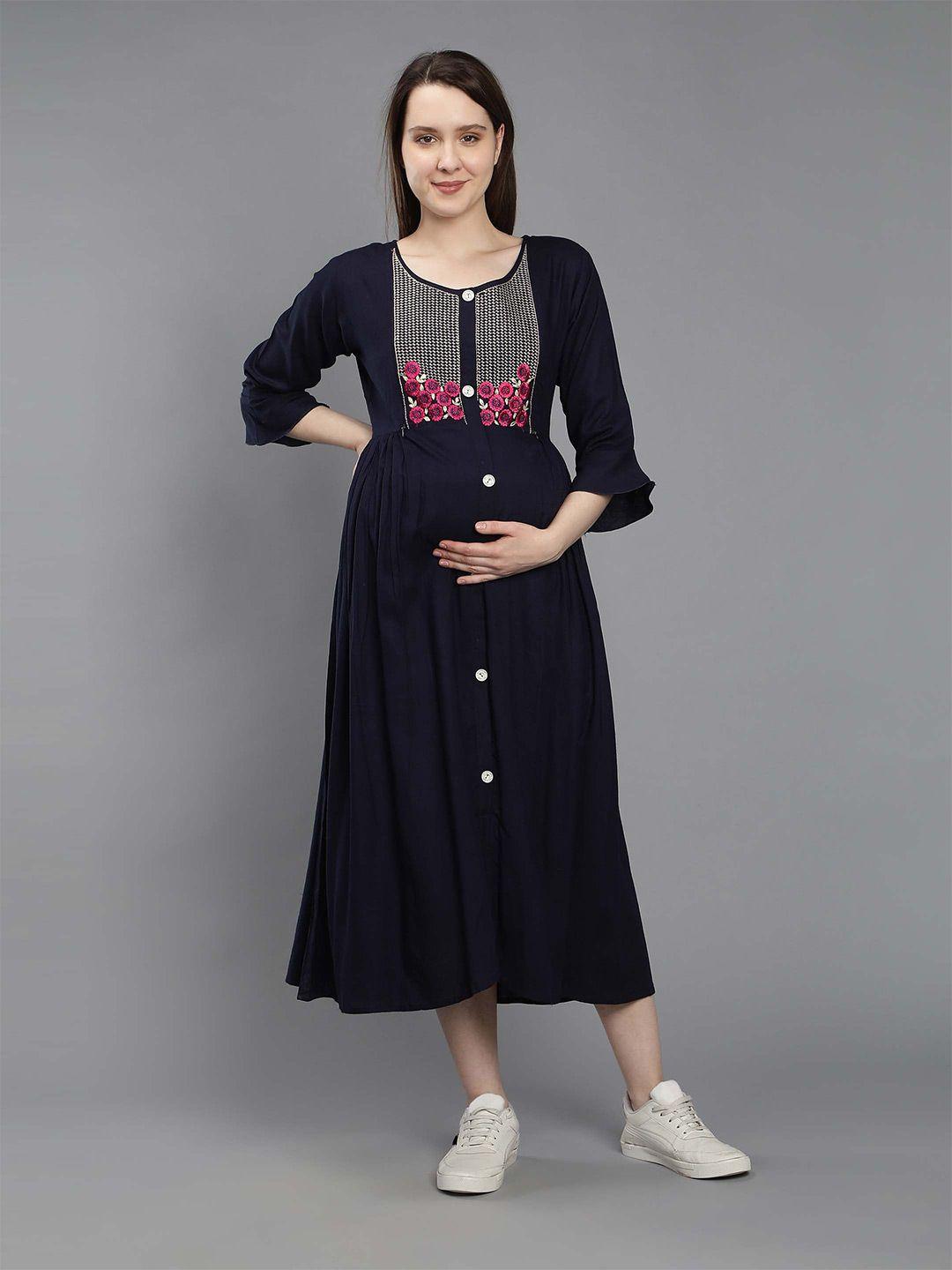 nightspree embroidered  maternity midi dress
