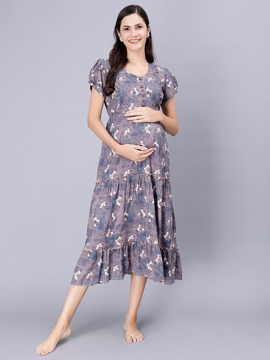 nightspree floral printed maternity a-line midi dress