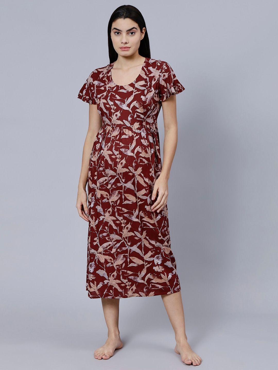 nightspree floral printed round neck maternity nightdress