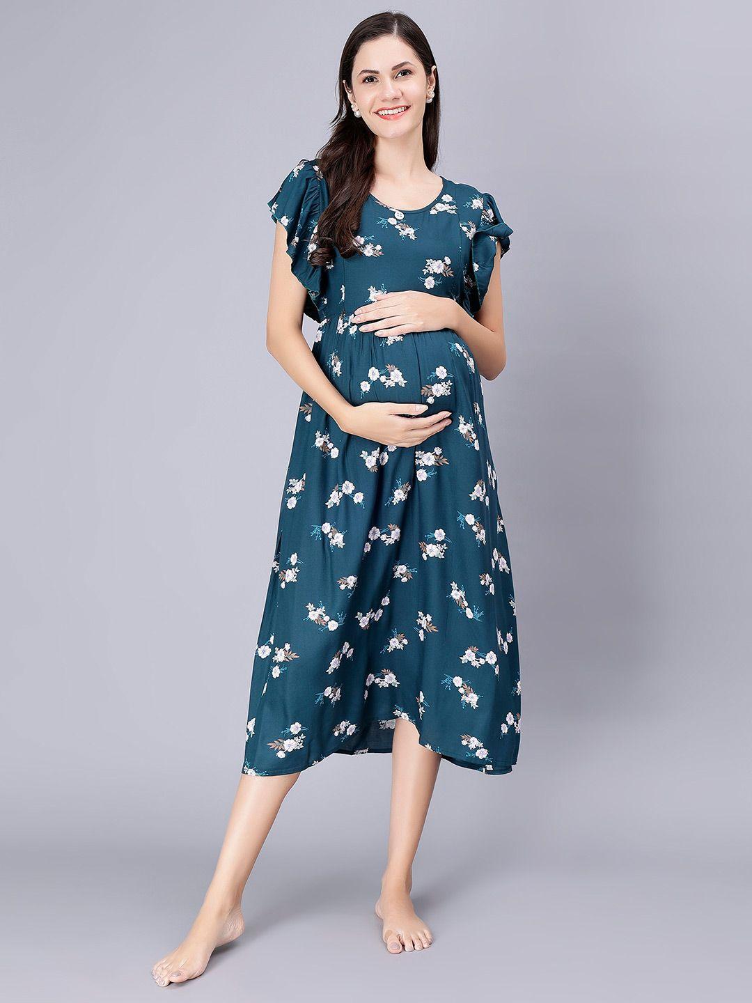 nightspree floral printed round neck maternity nightdress