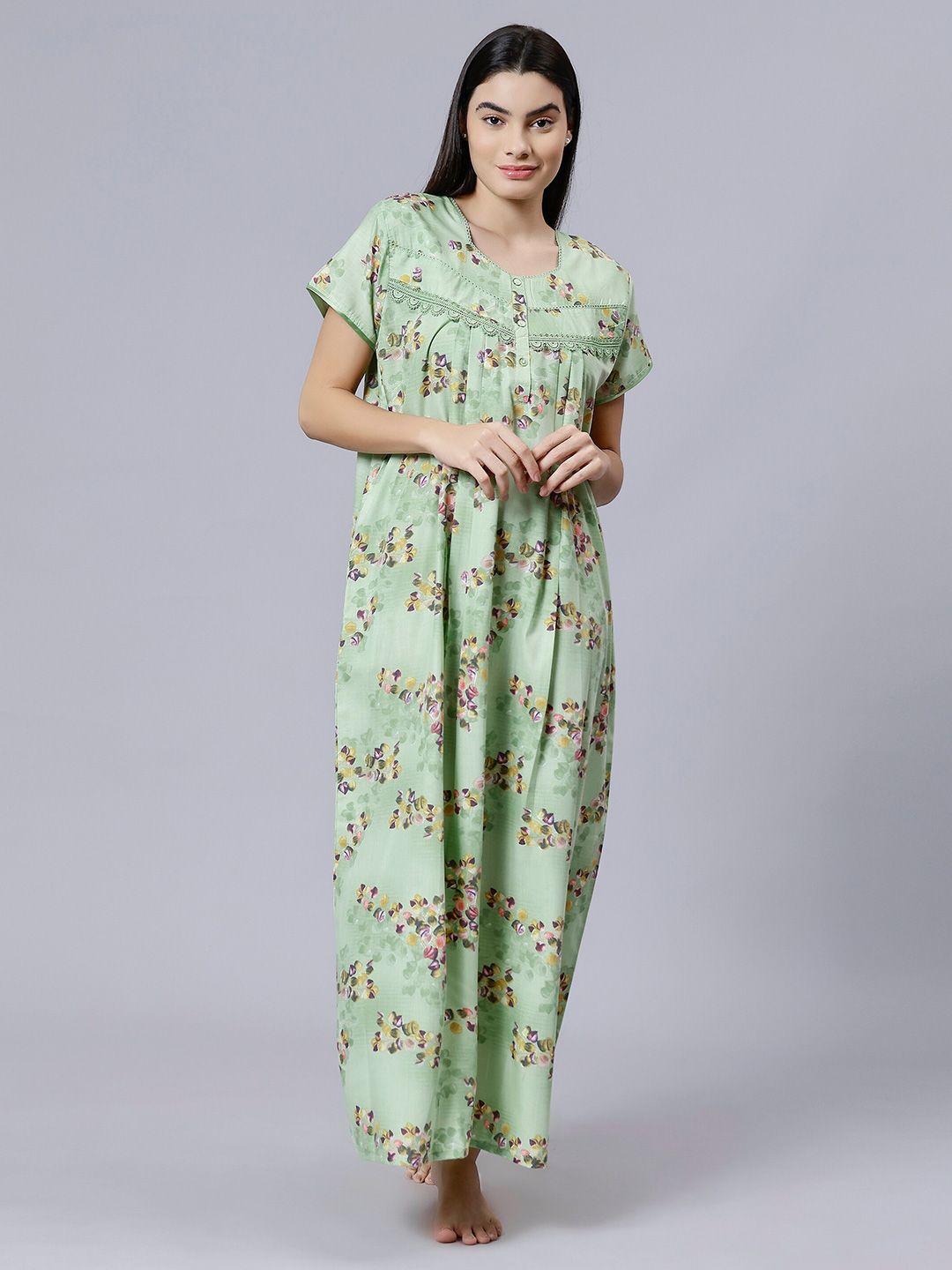 nightspree floral printed square neck pure cotton maxi nightdress