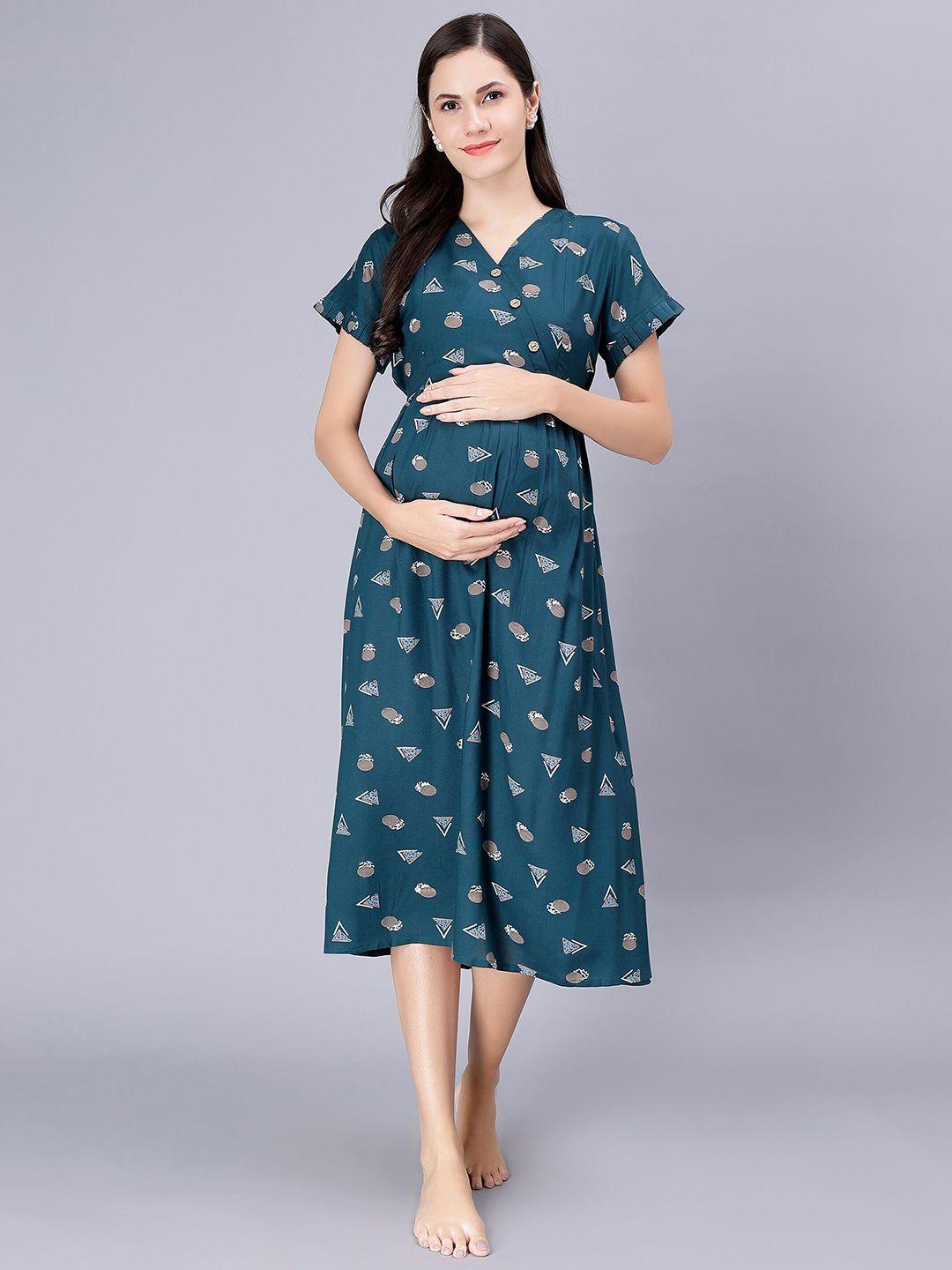 nightspree geometric printed maternity a-line midi dress
