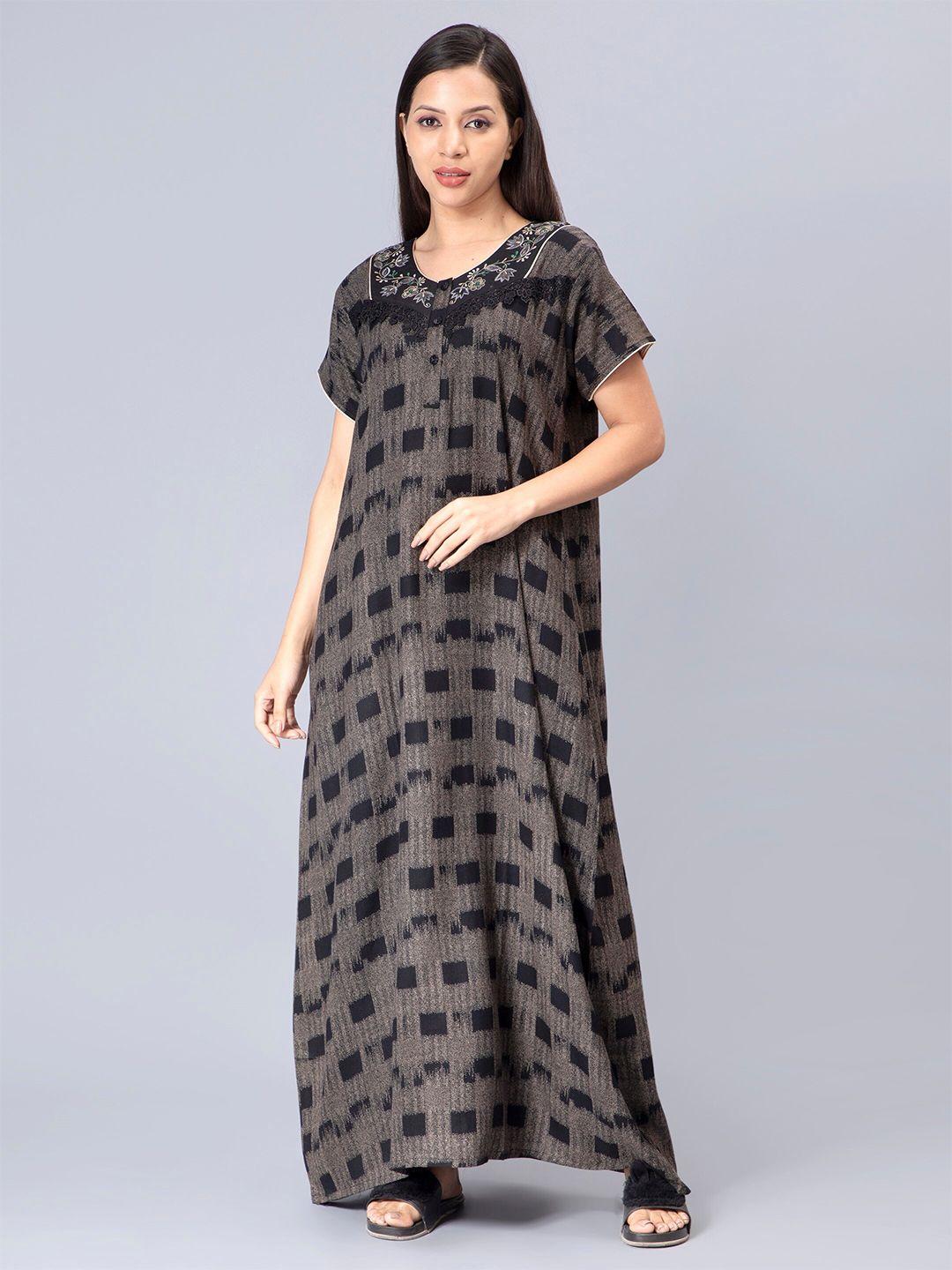 nightspree geometric printed pure cotton maxi nightdress