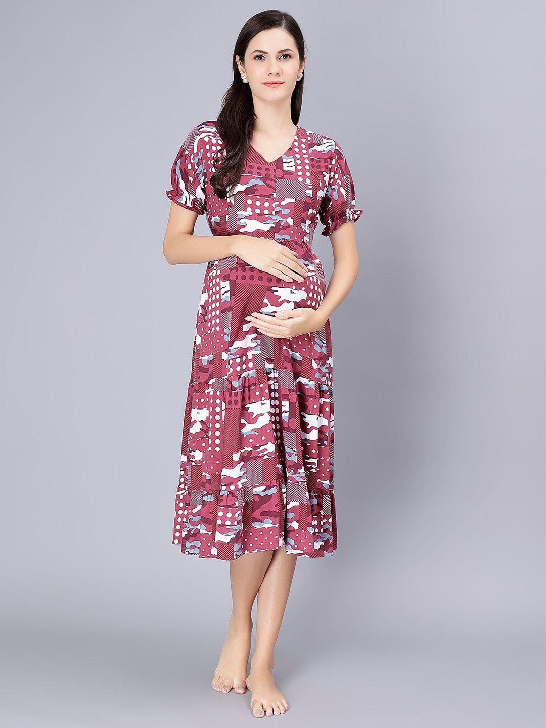 nightspree geometric printed v-neck maternity nightdress