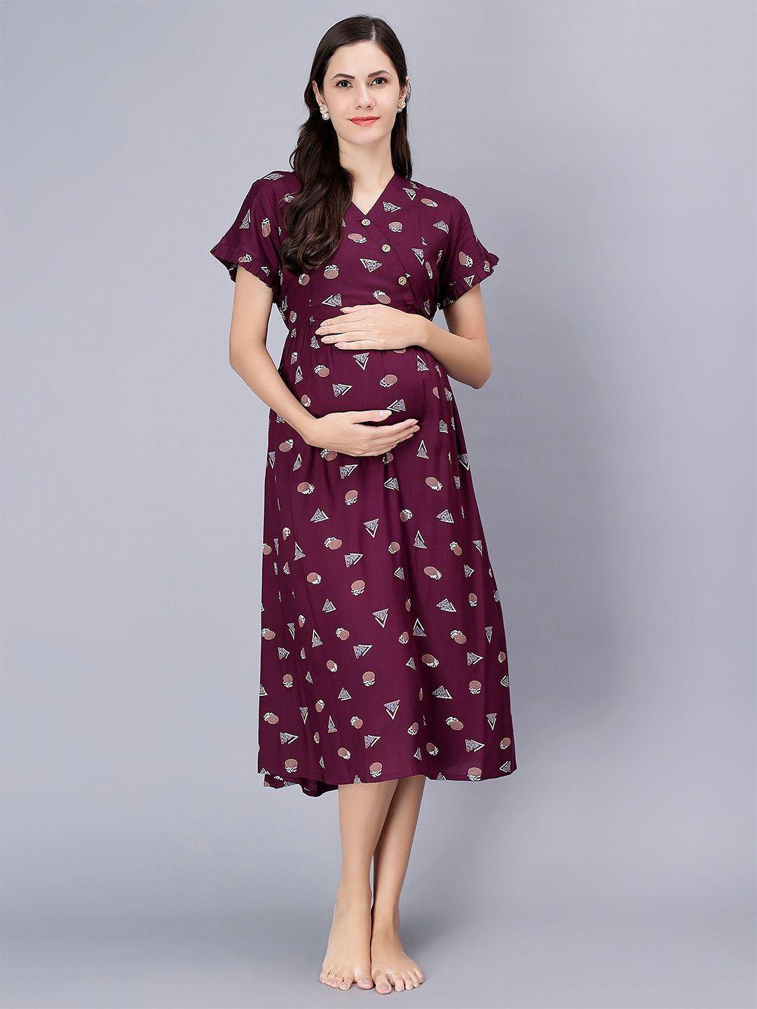 nightspree geometric printed v-neck maternity nightdress