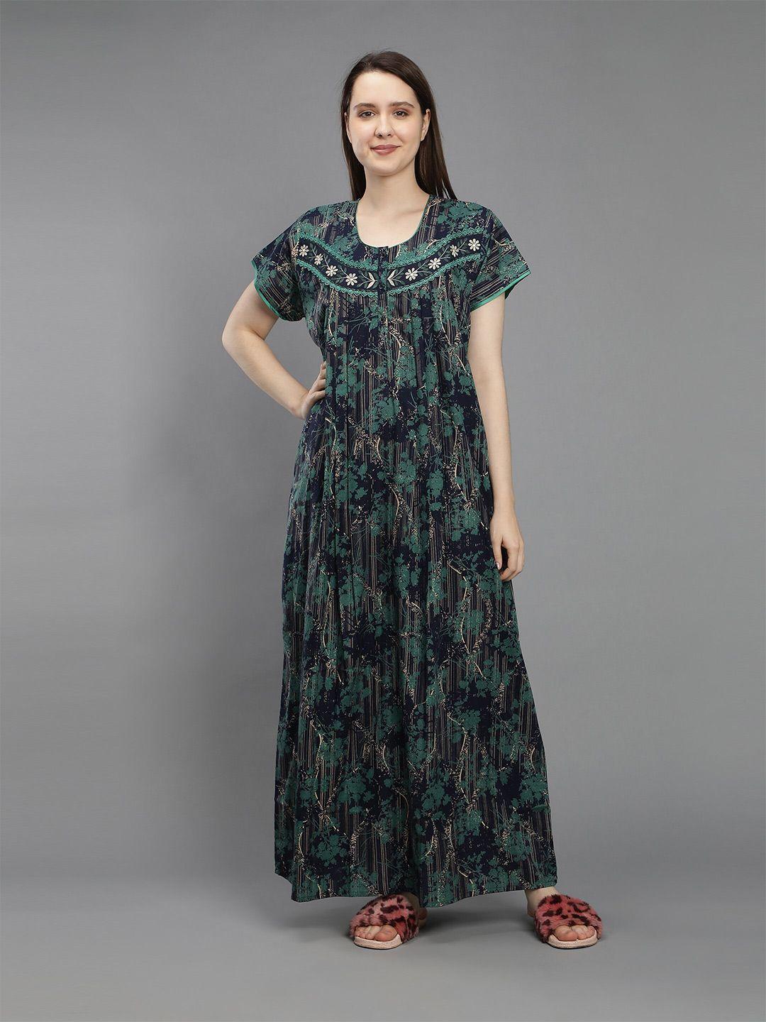 nightspree green printed pure cotton maxi nightdress