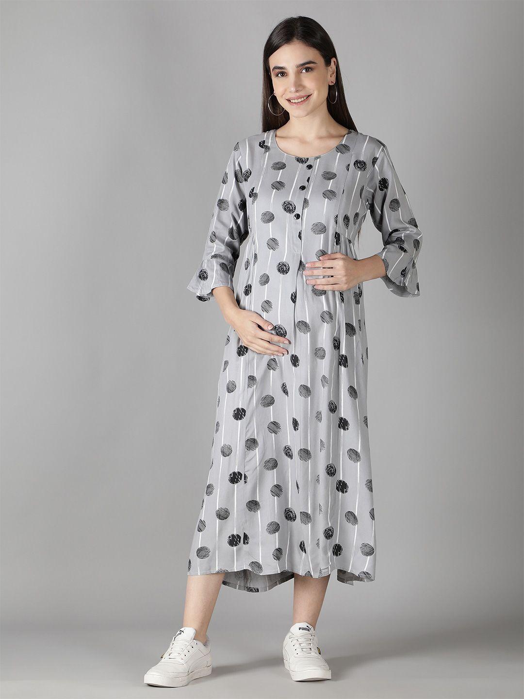 nightspree grey maternity a-line midi dress
