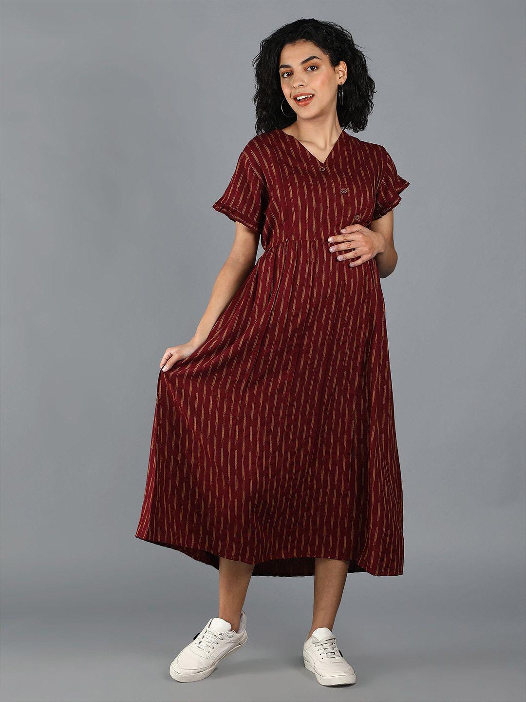 nightspree maroon maternity printed a-line midi dress