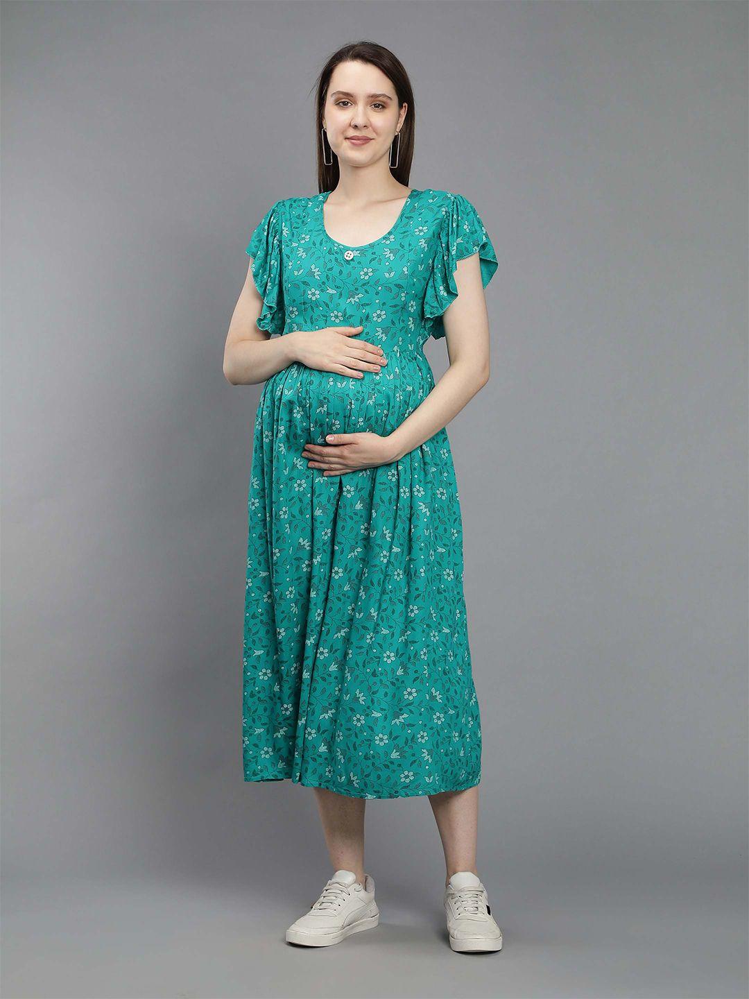 nightspree sea green floral maternity midi dress