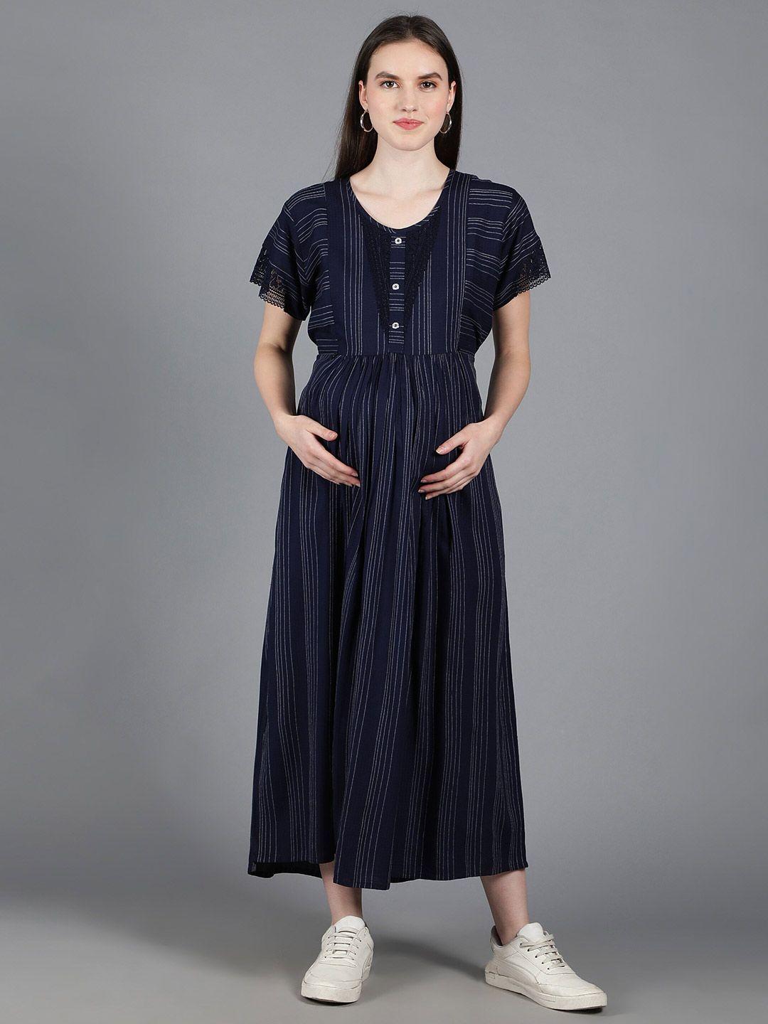 nightspree striped maternity maxi a-line dress