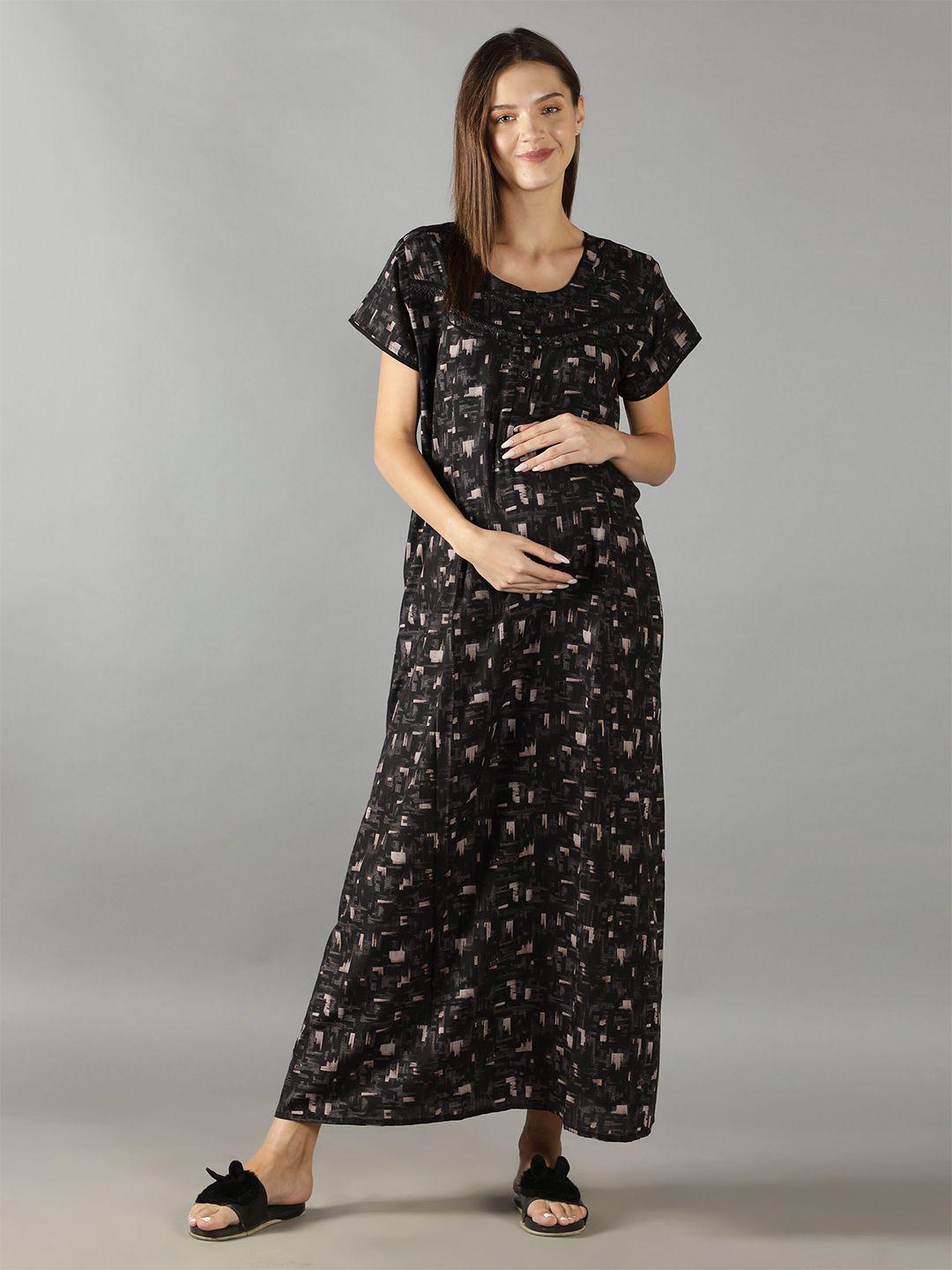 nightspree women black printed maxi nightdress