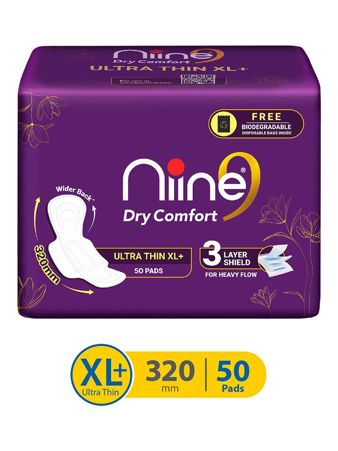 niine dry comfort ultra-thin xl+ 320mm sanitary napkins for heavy flow - 50 pads