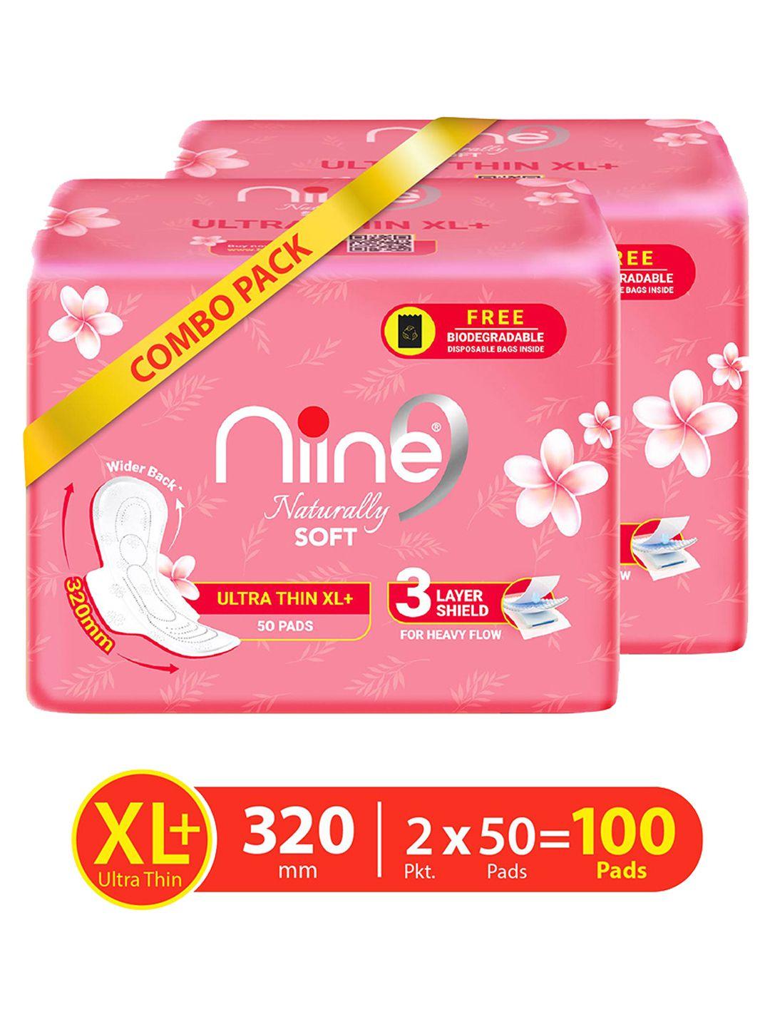 niine set of 2 naturally soft ultra thin xl+ 320mm sanitary pads - 50 pads each