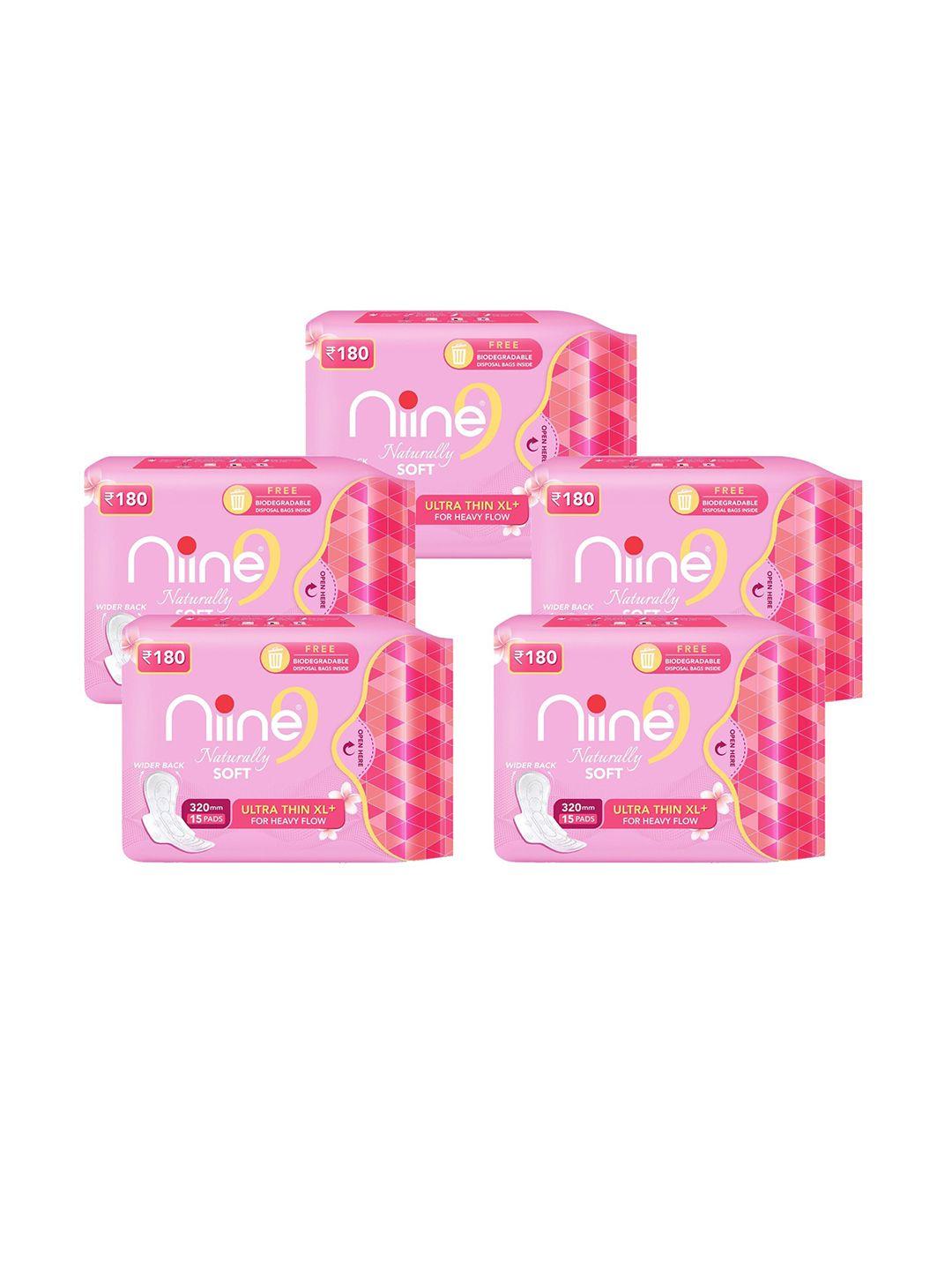 niine women pack of 5 pink & white biodegradable sanitary pads