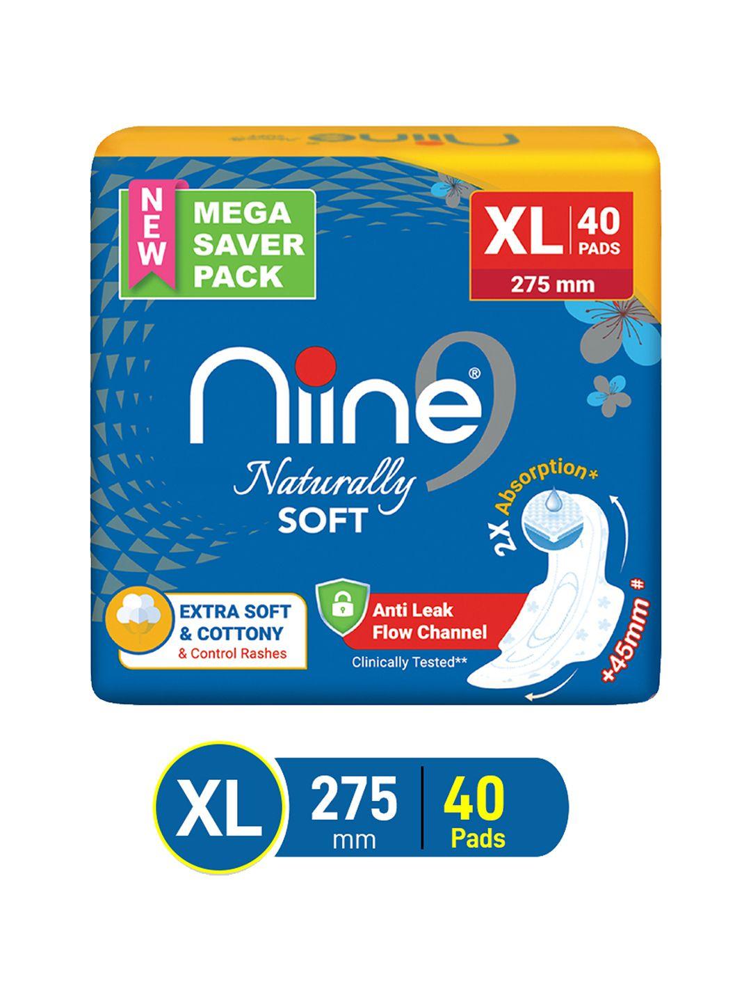 niine naturally soft xl 275mm anti-leak sanitary napkins mega saver pack - 40 pads