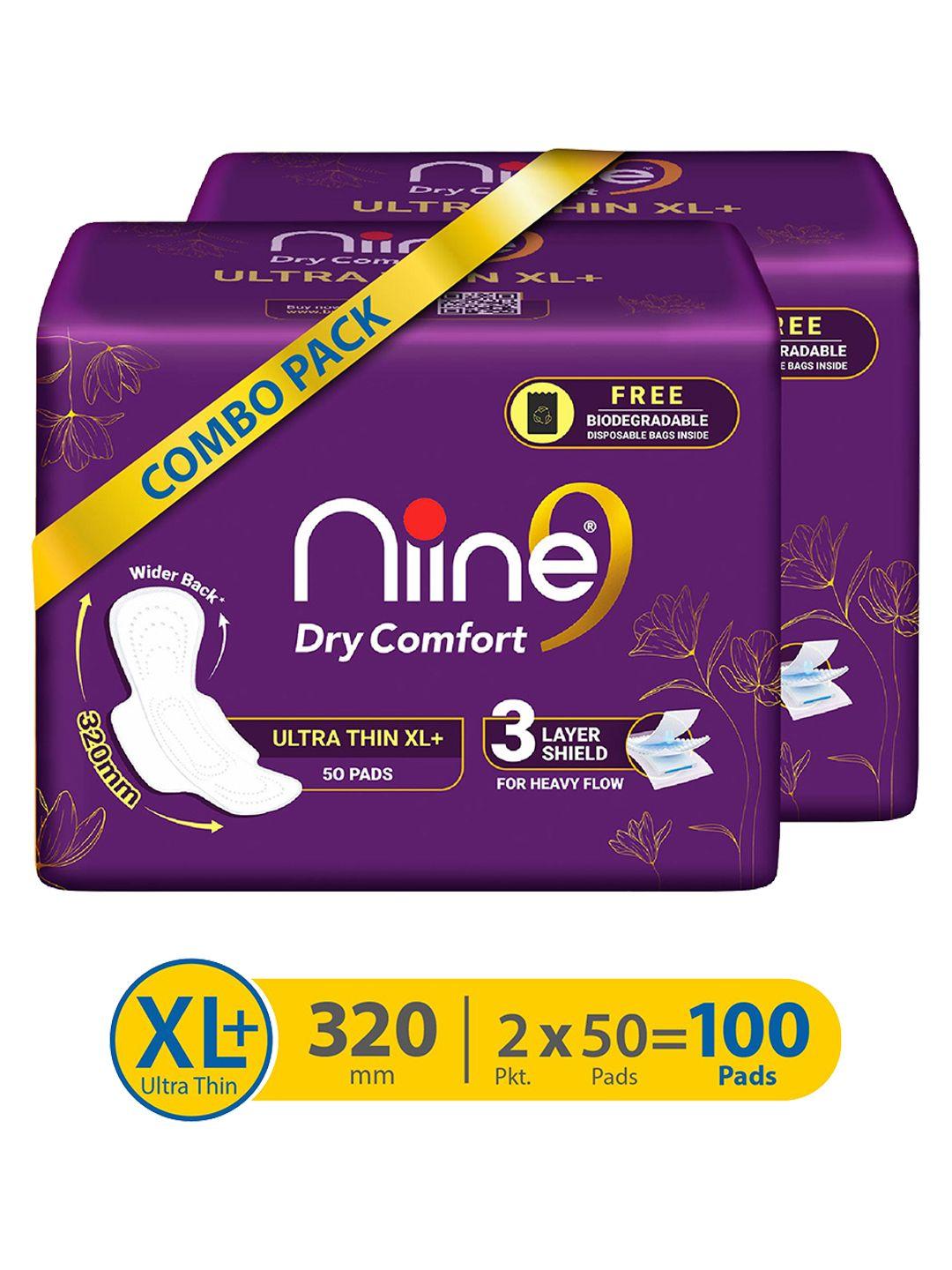 niine set of 2 dry comfort ultra thin xl+ 320mm sanitary pads for heavy flow- 50 pads each