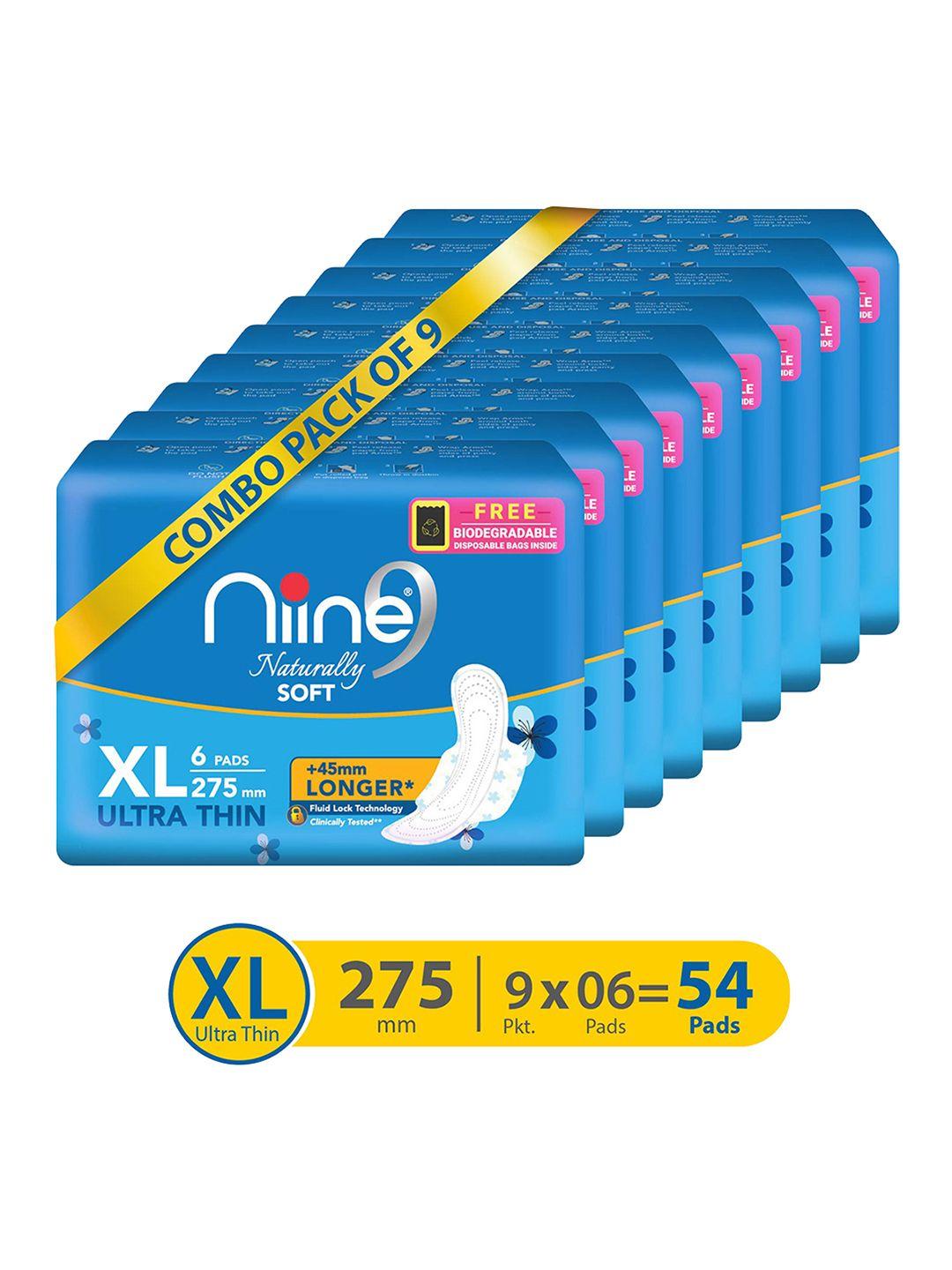 niine set of 9 naturally soft ultra thin xl sanitary pads - 6 pads each